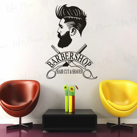 Barber Shop Window Decal Hipster Man Wall Sticker Hair Salon Scissors Murals Shave And Haircut Logo Wall Window Poster AZ762