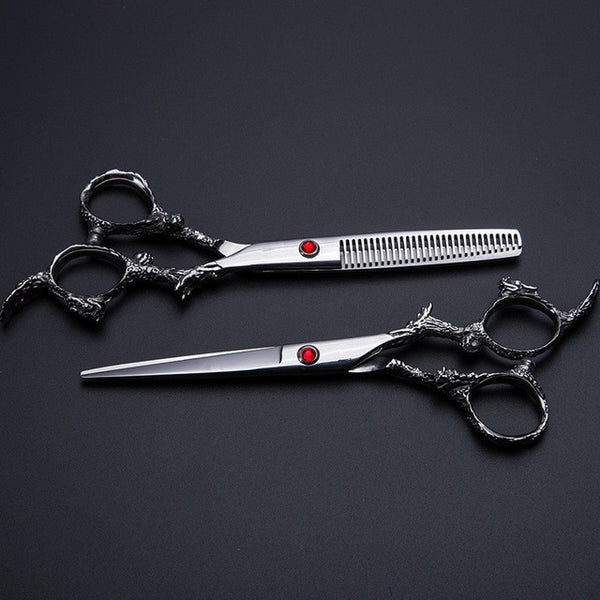 professional 6 inch Japan 440C dragon hair scissors bag set cutting scissor barber thinning shears scisors hairdressing scissors