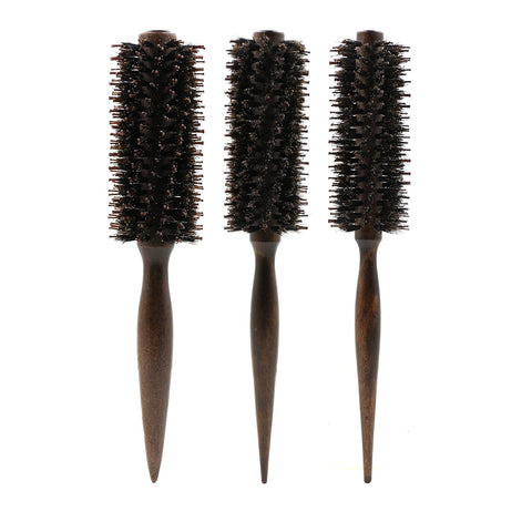 Barber Salon Round Roller Wood Hair Brush Boar Bristle Nylon Curly Hair Comb With Long Handle