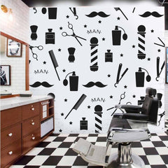 Barber Salon Shop Tools Wall Sticker Hair Nail Hairstyle Barber Man Salon Shop Bottle Scissors Comb Star Wall Decal Vinyl Decor