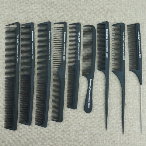 9 Pcs Black Salon Hairdressing Comb Carbon Hair Comb Anti Static Heat Resistant Barber Hair Cutting Comb Hair Care Styling Tools