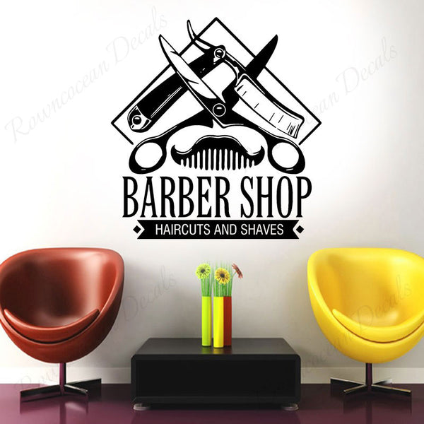 Barber Shop Hair Salon Beard Logo Sign Emblem Wall Sticker Vinyl Decal Mural Art Decor Interior Design Removable Wallpaper 4510